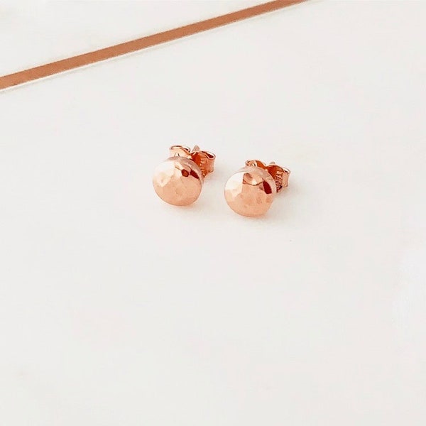 Rose Gold Hammered Circle Stud Earrings