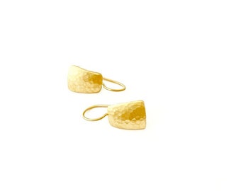 Yellow Gold Matt/Brushed Hammered Curved Drop Earrings by Ant Haus