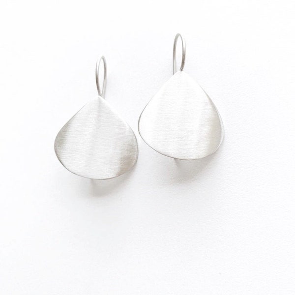 Sterling Silver Large Statement Earrings with Sculptural Curved Teardrop, Made In Australia