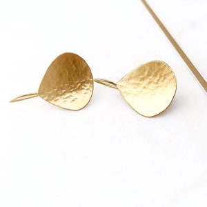 Yellow Gold Matt/Brushed Hammered Large Teardrop Earrings