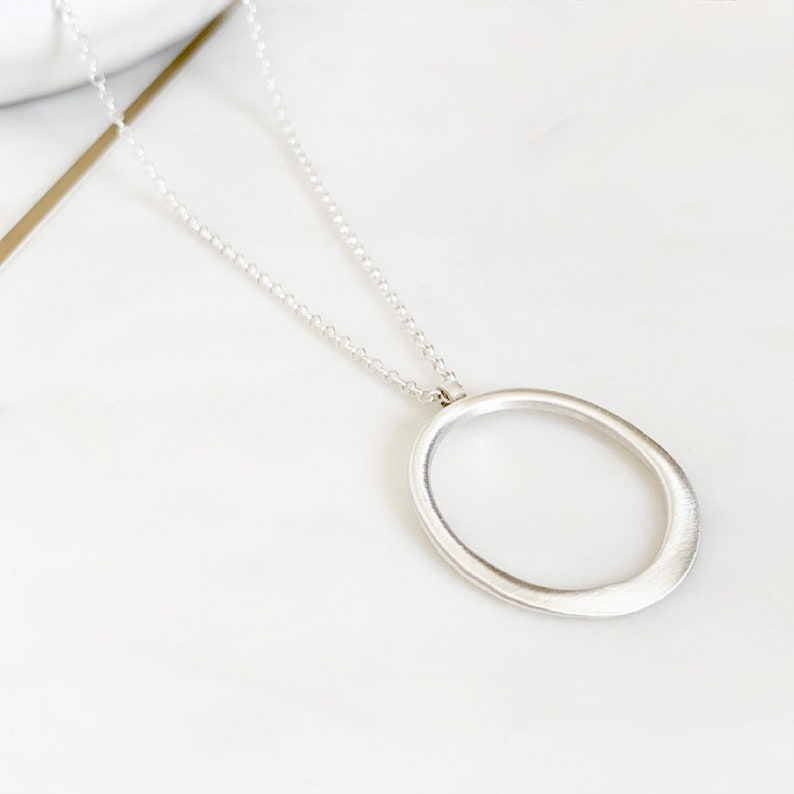 Sterling Silver Modern Form Hammered Circle Chain Necklace By Ant Haus image 9
