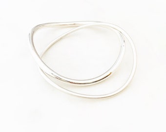 Chunky Sterling Silver Solid Bangle Set Featuring Contrasting Polished and Matt Finish