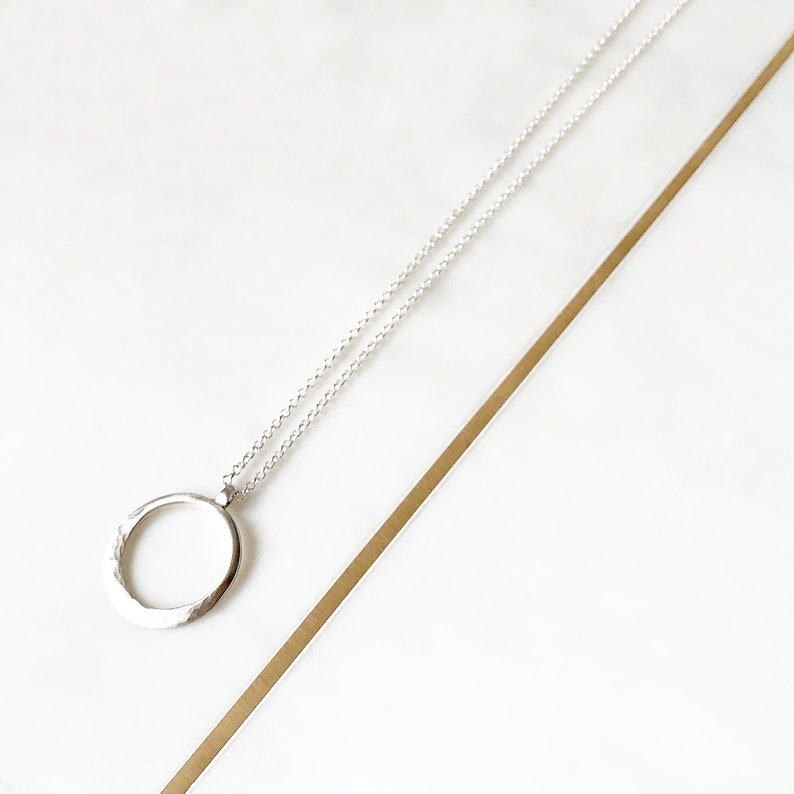 Sterling Silver Modern Form Hammered Circle Chain Necklace By Ant Haus image 7