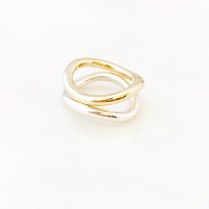 Solid Yellow Gold and Sterling Silver Curved Two Ring Stack With Polished Finish, Made in Australia by Ant Haus Designs image 4