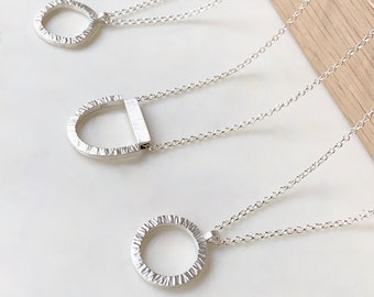 Brushed Sterling Silver U-Shaped Necklace - Modern Nature Design