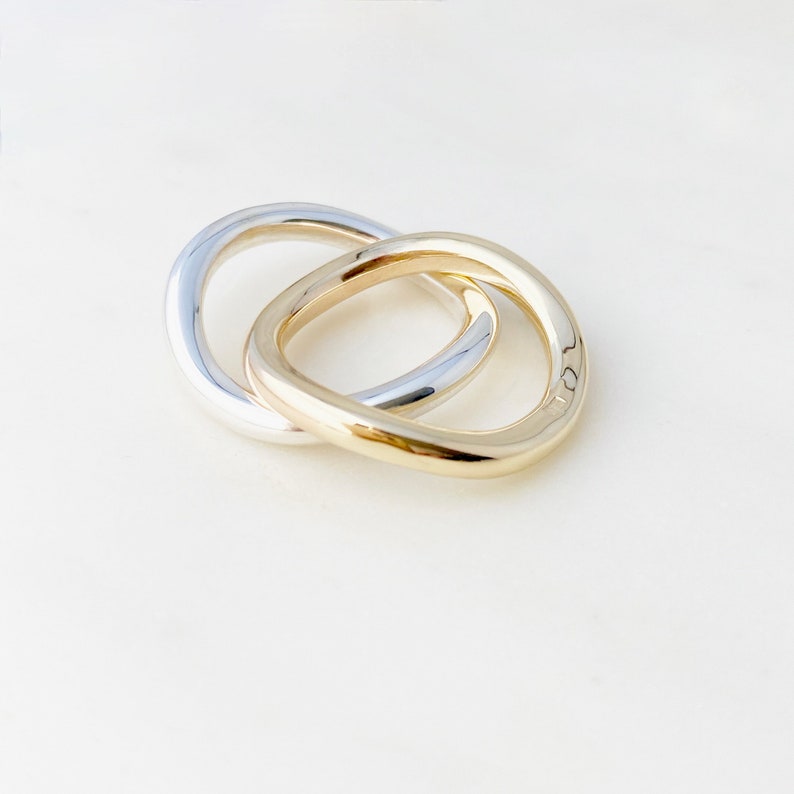 Solid Yellow Gold and Sterling Silver Curved Two Ring Stack With Polished Finish, Made in Australia by Ant Haus Designs image 5