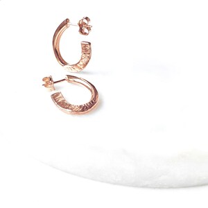 Chunky Rose Gold Statement Polished Oval Hoop Earrings With Hammered Line Detail, Made in Australia By Ant Haus Designs