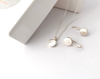 Handcrafted Hammered Sterling Silver Necklace and Earrings Set