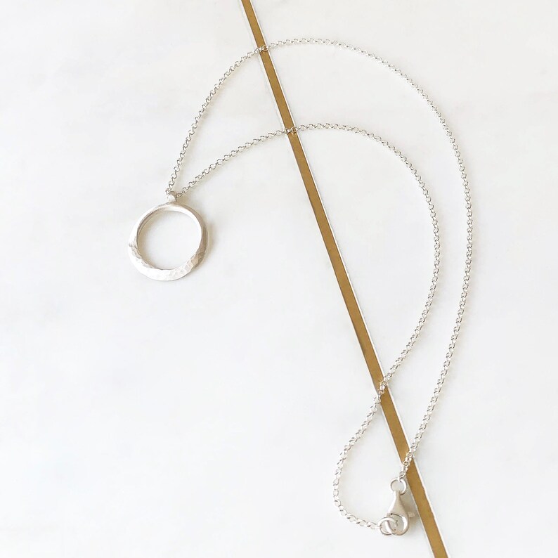 Sterling Silver Modern Form Hammered Circle Chain Necklace By Ant Haus image 6