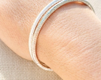 Hammered Sterling Silver Bracelet Cuff: Brushed Finish, Modern Nature