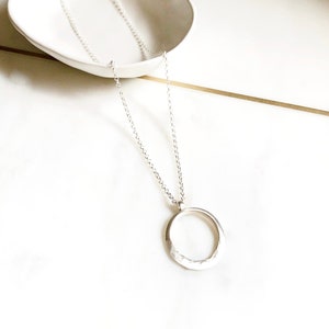 Sterling Silver Modern Form Hammered Circle Chain Necklace By Ant Haus image 1