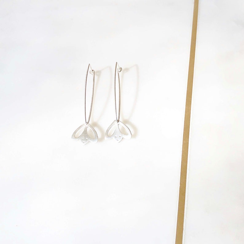 Sterling Silver Drop Earrings Sweet Tulip With Matt/Brushed Finish, Made In Australia image 5