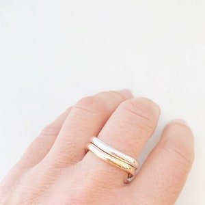 Solid Yellow Gold and Sterling Silver Curved Two Ring Stack With Polished Finish, Made in Australia by Ant Haus Designs image 7