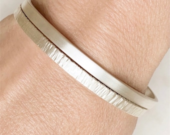 Sterling Silver Bracelet Cuff: Modern Nature, Brushed Finish