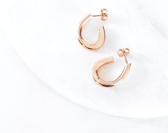 Chunky Rose Gold Oval Hoop Earrings: 18k Plated Sterling Silver