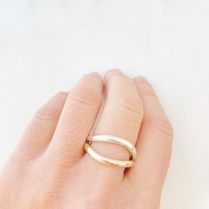 Solid Yellow Gold and Sterling Silver Curved Two Ring Stack With Polished Finish, Made in Australia by Ant Haus Designs image 3