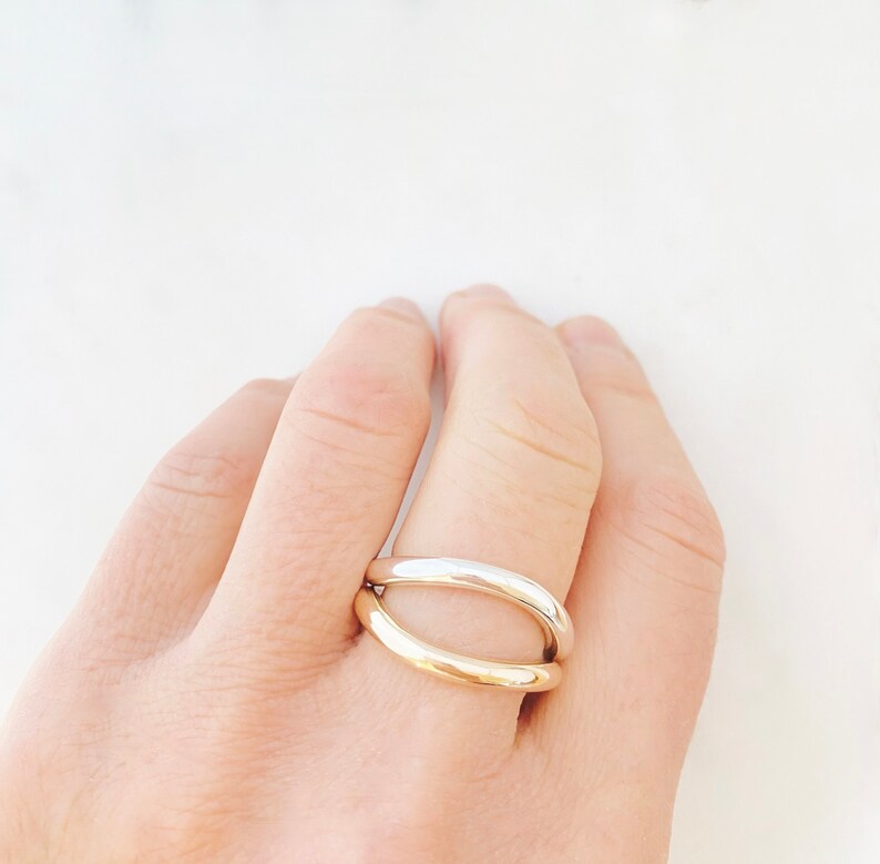 Solid Yellow Gold and Sterling Silver Curved Two Ring Stack With Polished Finish, Made in Australia by Ant Haus Designs image 3