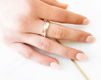 Handcrafted 9 Carat Gold & Sterling Silver Crossover Ring