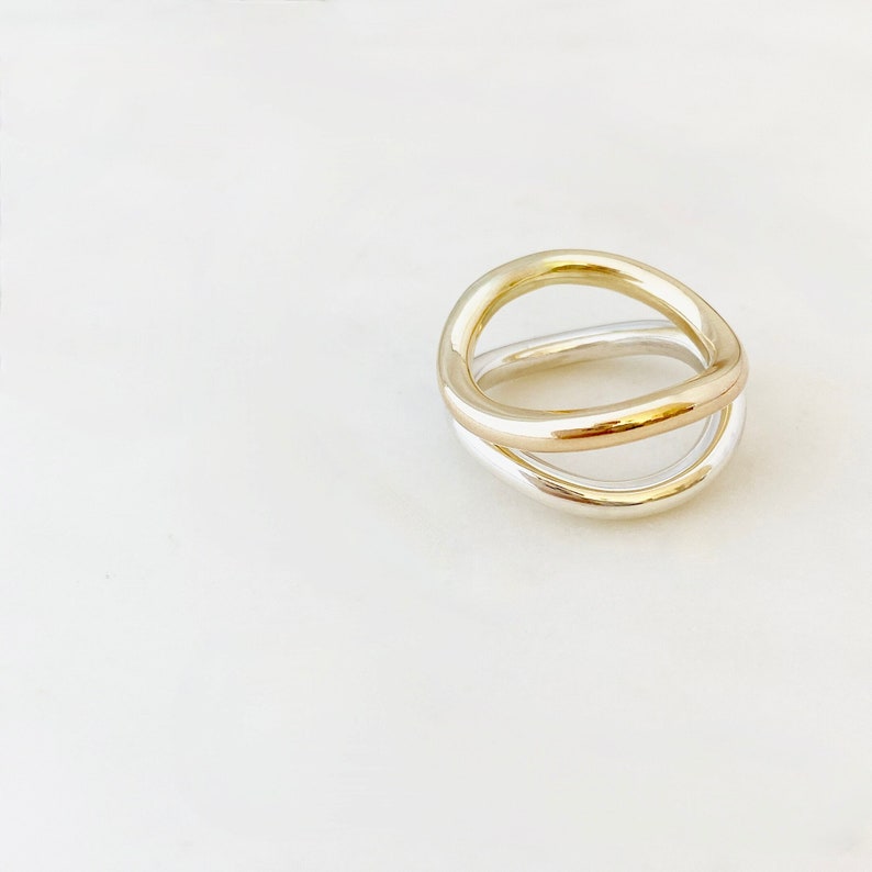Solid Yellow Gold and Sterling Silver Curved Two Ring Stack With Polished Finish, Made in Australia by Ant Haus Designs image 6
