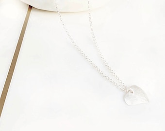 Sterling Silver Chain Necklace With Brushed/Hammered Reversible Heart