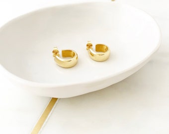 Chunky Gold Hoop Earrings: 18k Yellow Gold Plate, Sterling Silver