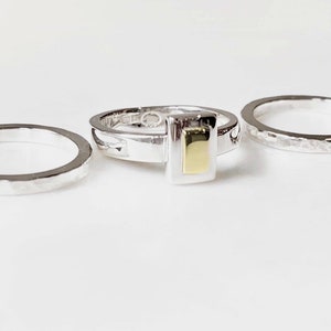 Chunky Yellow Gold and Sterling Silver Rectangle Stacking Set With Hammered Finish image 5