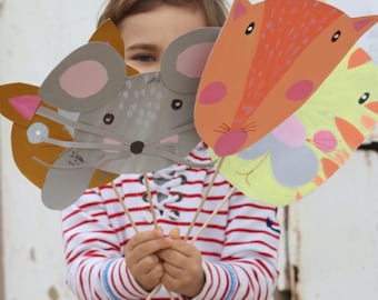 Libro para colorear de máscaras de animales imprimibles, máscaras para fiestas DIY (descarga digital)