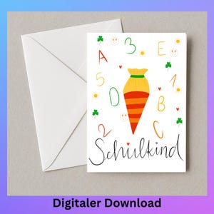 Digital school enrollment card to print, folding card A4 PDF, welcome school child, invitation to school, card for the start of school, school child