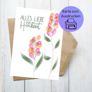 Digitale Hochzeitskarte – PDF zum Ausdrucken mit liebevoller Illustration – Karte zur Hochzeit