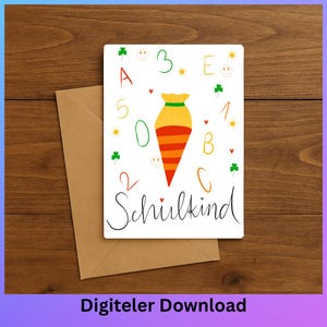 Digital school enrollment card to print, folding card A4 PDF, welcome school child, invitation to school, card for the start of school, school child