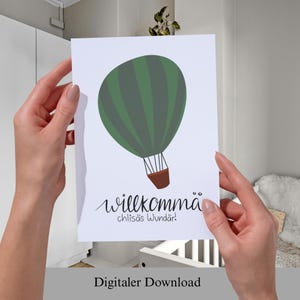 Geboortekaartje om te printen | Handgetekende kaart met luchtballon | DIY babykaart | Digitaal geboortekaartje | A4 printbaar