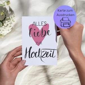 Carte de mariage numérique à plier – donnez des mots doux / Cœur / Meilleurs vœux pour votre mariage / Rose / Carte de mariage