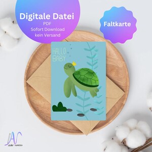 Carte de naissance numérique | Carte pliante dessinée à la main en PDF pour impression / Fusée / Pour la naissance / téléchargement numérique
