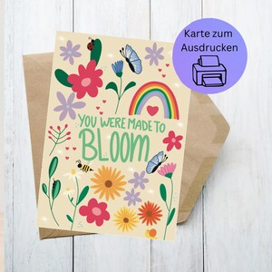 Carte de fleurs à imprimer | Carte de vœux dessinée à la main | Carte numérique pliable | Téléchargement PDF |