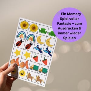 Memory Spiel zum Ausdrucken | 24 Karten mit 12 handgezeichneten Motiven | DIY PDF-Spiel für Kinder | Lernspiel Printable Deutsch