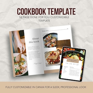 Cookbook Template Editable Printable Recipe Cookbook Template Canva Workbook Template Family Cookbook Template Recipe Book Template