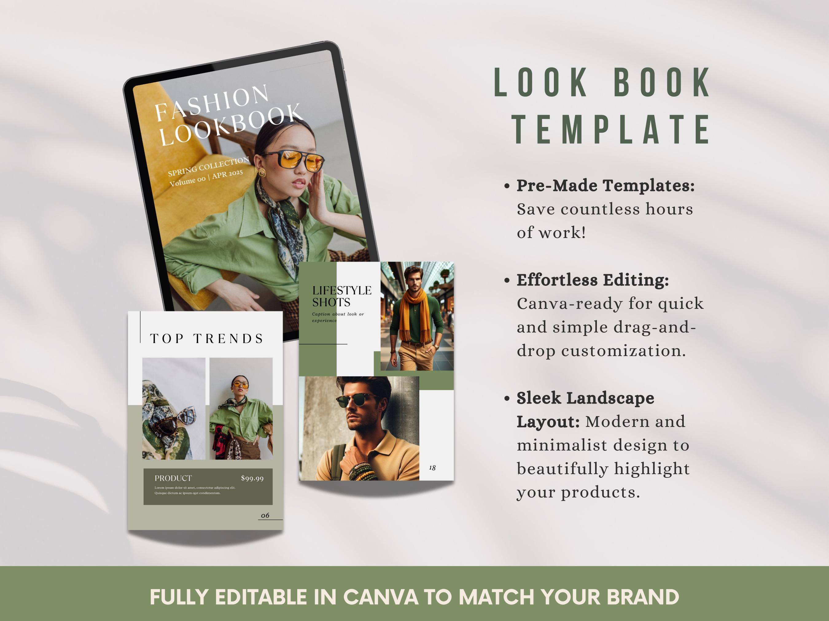 Canva Fashion Lookbook Template Editable Magazine & Product Catalog