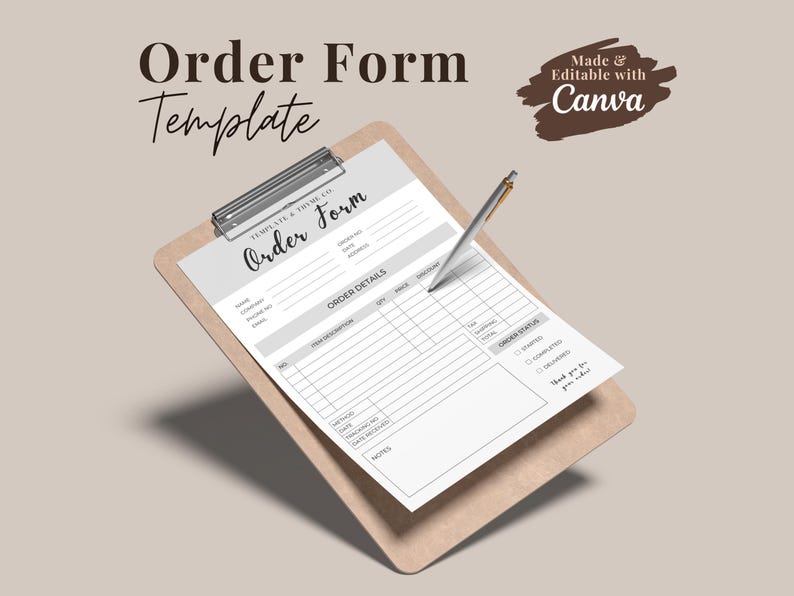 Editable Order Form Template: Printable Canva Form for Etsy Sellers ...