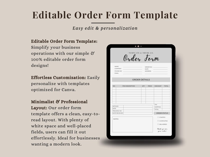 Editable Order Form Template: Printable Canva Form for Etsy Sellers ...
