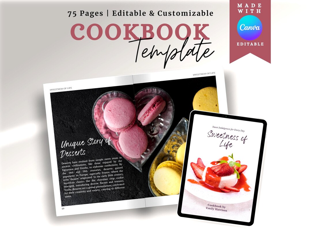 Editable Recipe Book Template Canva: Family Cookbook A4 (digital ...