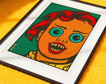 Peekaboo No. 1, Original Fine Art Print, Part of the Peekaboo Series, Retro/Gothic/Pop Art Style, Hand Drawn Design