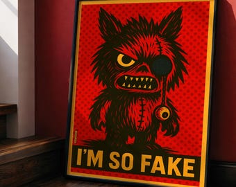 Labubu inspired, ‘I’m So Fake!’ Hand Drawn Fine Art Print, Teenage Bedroom, Labubu Doll Print, K-pop Art, Home Decor
