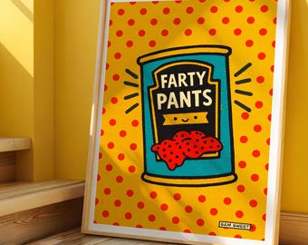 Farty Pants - Funny Hand Drawn Art Print, Heinz Baked Beans Kitchen Gift, Kitchen Wall Poster, Home Furnishings