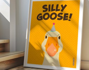 Silly Goose! -  Hand Drawn Fine Art Print, Artwork for Children’s bedroom, Nursery Prints, Home Office, Farm Animals Poster, Home Decor