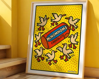 The Dance of the McNomNoms - Hand Drawn Fine Art Print, Kitchen Biscuit Print, Food Poster, Birds