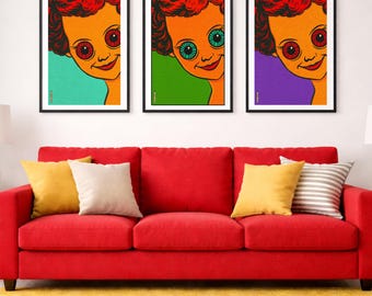 Peekaboo! No. 3. Pop Art Girl Portrait Prints, Retro Comic Wall Art, Bright Color Halftone Illustration, Funky Modern Home Decor. Colours