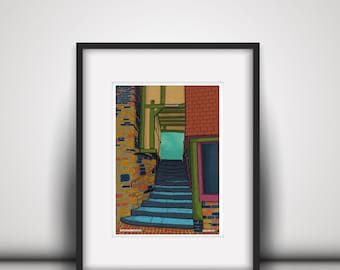 Os Degraus do Urso - Shrewsbury. Gravuras da Exposição da Galeria.