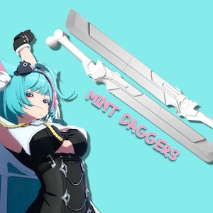Neverness to Everness muntdolken | NTE-replica met dubbele bladen | Anime-spelwapenrekwisiet | Cosplayaccessoire | Mint wapen verzamelitem