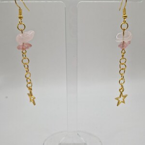 Gemstone Dangle Earrings - Pink Stars
