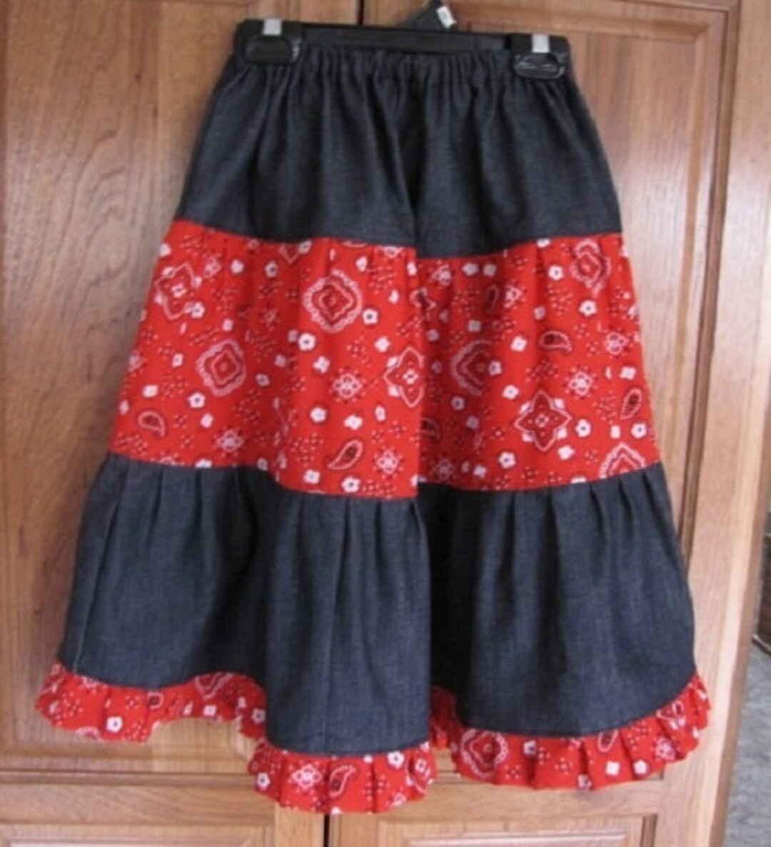 GIRLS Denim / Denim Bandana Tiered Skirts Made to Order Etsy
